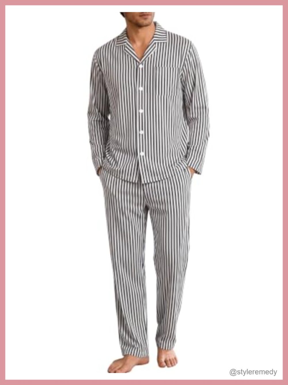 Men's 100% Cotton Pajama Set Long Sleeve Button Down Sleepwear with Pockets